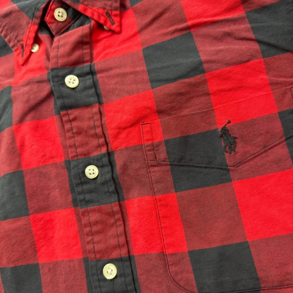 Polo Ralph Lauren Mens Red Black Buffalo Plaid Cotton Button Down Shirt Small